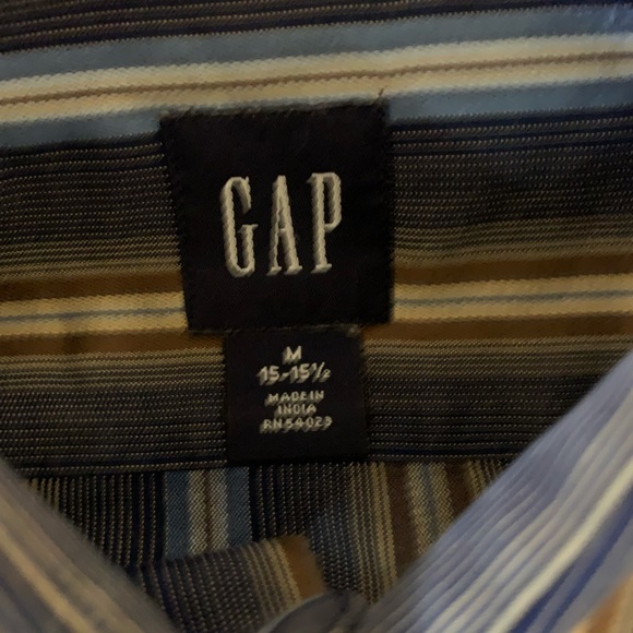 GAP Navy & Light Blue, Brown, Golden Stripped Button Down Men’s Shirt - Picture 3 of 4
